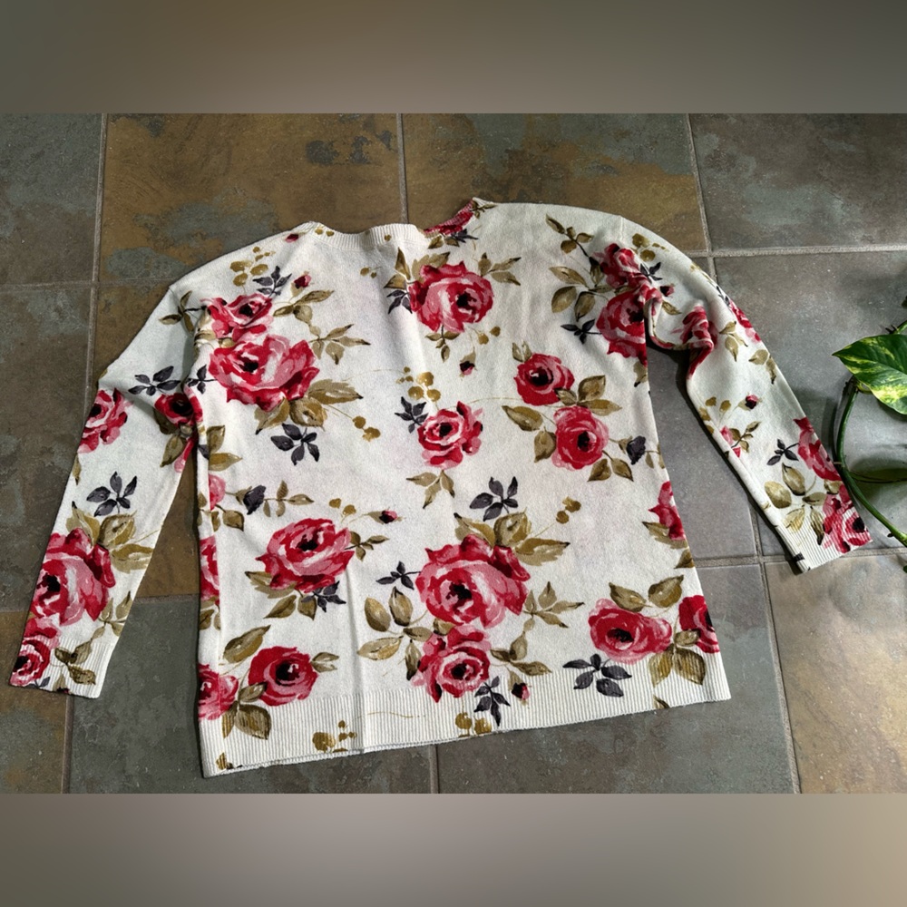 Joie 100% Cashmere Eloisa Floral Rose Pullover Sweater XS